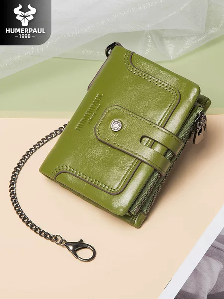 Hummer Paul first layer cowhide multicolor short wallet RFID tri-fold double zipper leather coin purse foreign trade hot sale