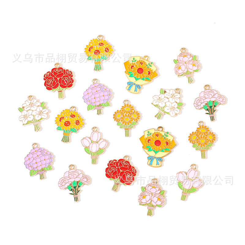 滴油手捧花玫瑰花向日葵郁金香吊坠DIY项链配饰钥匙扣手机链挂件