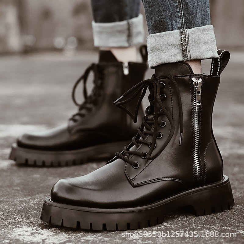 Men's Martin Boots with Side Zipper, Street Style Retro Trendy High-Top Boots, Autumn New Men's Short Boots