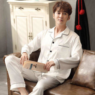 Spring and Autumn Pajamas Men's Long-sleeved Ice Silk Thin Summer Silk Satin Fashionable Home Clothes suit Plus Size