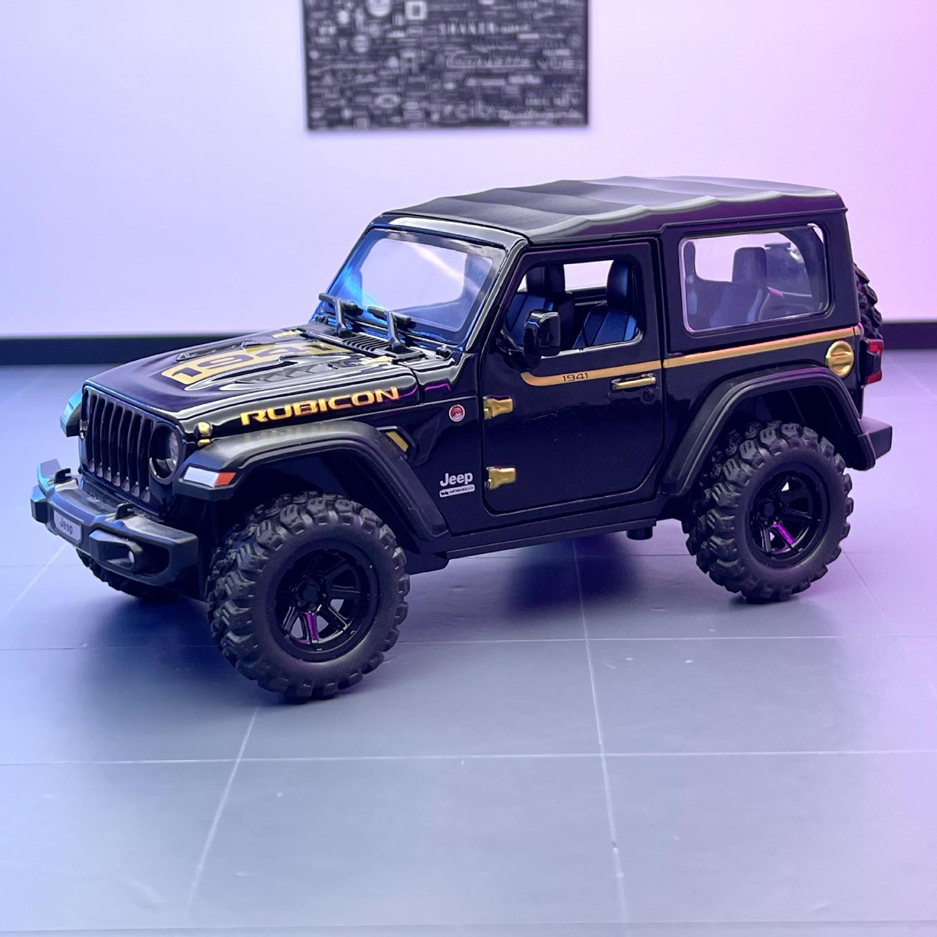 Modelo de coche de aleación de Jianyuan 1:32 Wrangler Rubiken Rueda pequeña Vehículo todoterreno Tackup con luz y sonido Modelo de música de coche
