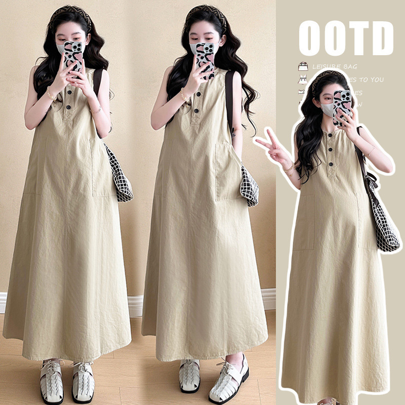 Maternity Dress Summer Trendy Mom New Fashion Stylish French Loose Sleeveless Vest Long Dress Summer Age-Reducing Dress Maternity Dress Summer Trendy Mom New Fashion Stylish French Loose Sleeveless Vest Long Dress Summer Age-Reducing Dress