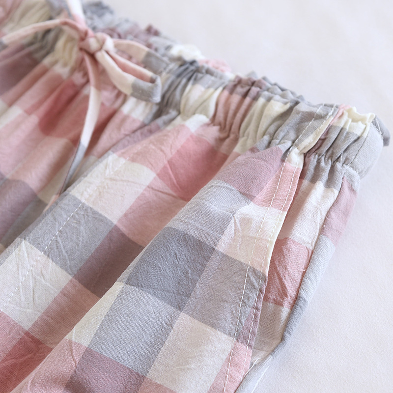 (2개) 여성용 플레드 워시드 코튼 파자마 봄, 여름, 가을, 캐주얼 바지로 입을 수 있는 얇고 땀 흡수성과 통기성이 좋은 코튼 홈 팬츠