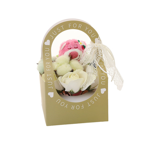 New Cartoon Plush Doll Flower Basket Creative Chinese Valentine's Day Gift Cute Simulated Rose Bouquet Wholesale