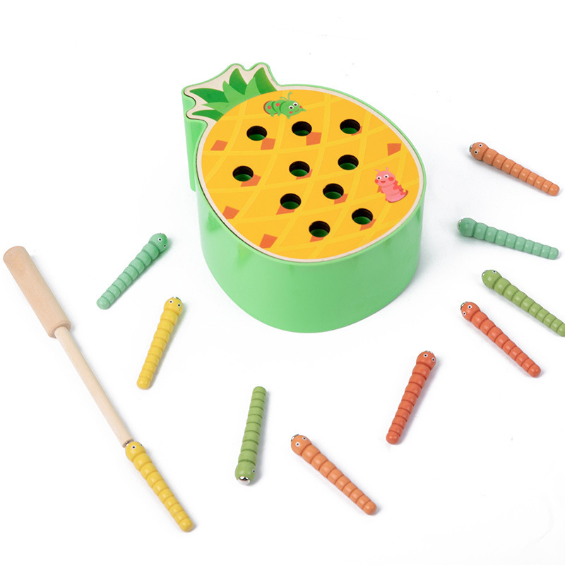 Nueva diversión para niños educación temprana madera magnética fruta bug atrapando bug bebé atrapando juguetes educativos 1-2-3-4 años