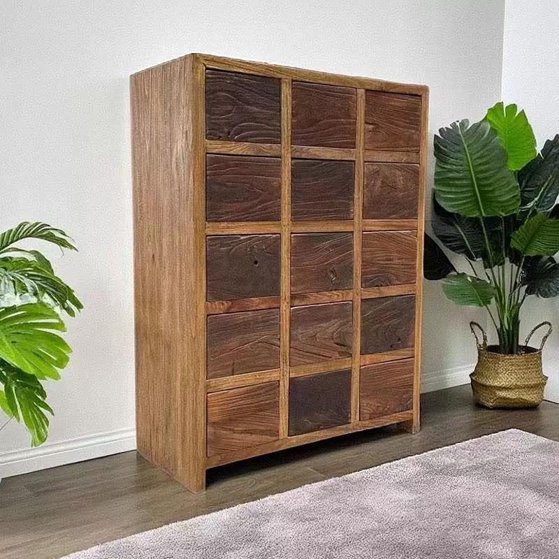 美式斗柜实木十五斗柜卧室七抽柜储餐边柜诧寂风老榆木门板民宿靠