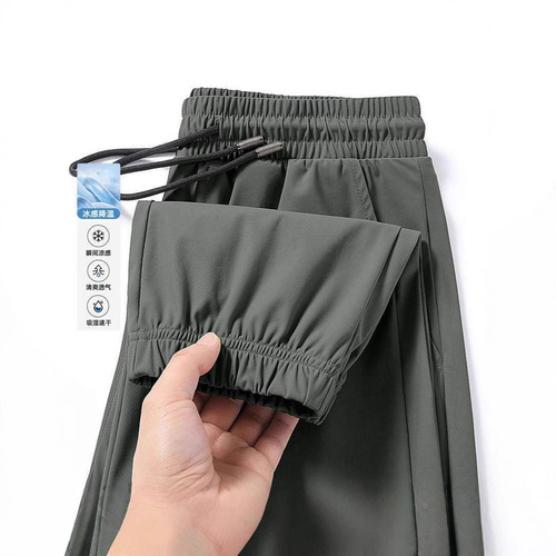 Cross-border thin breathable quick-drying sports ankle pants summer ice silk pants loose men plus-size casual pants foreign trade