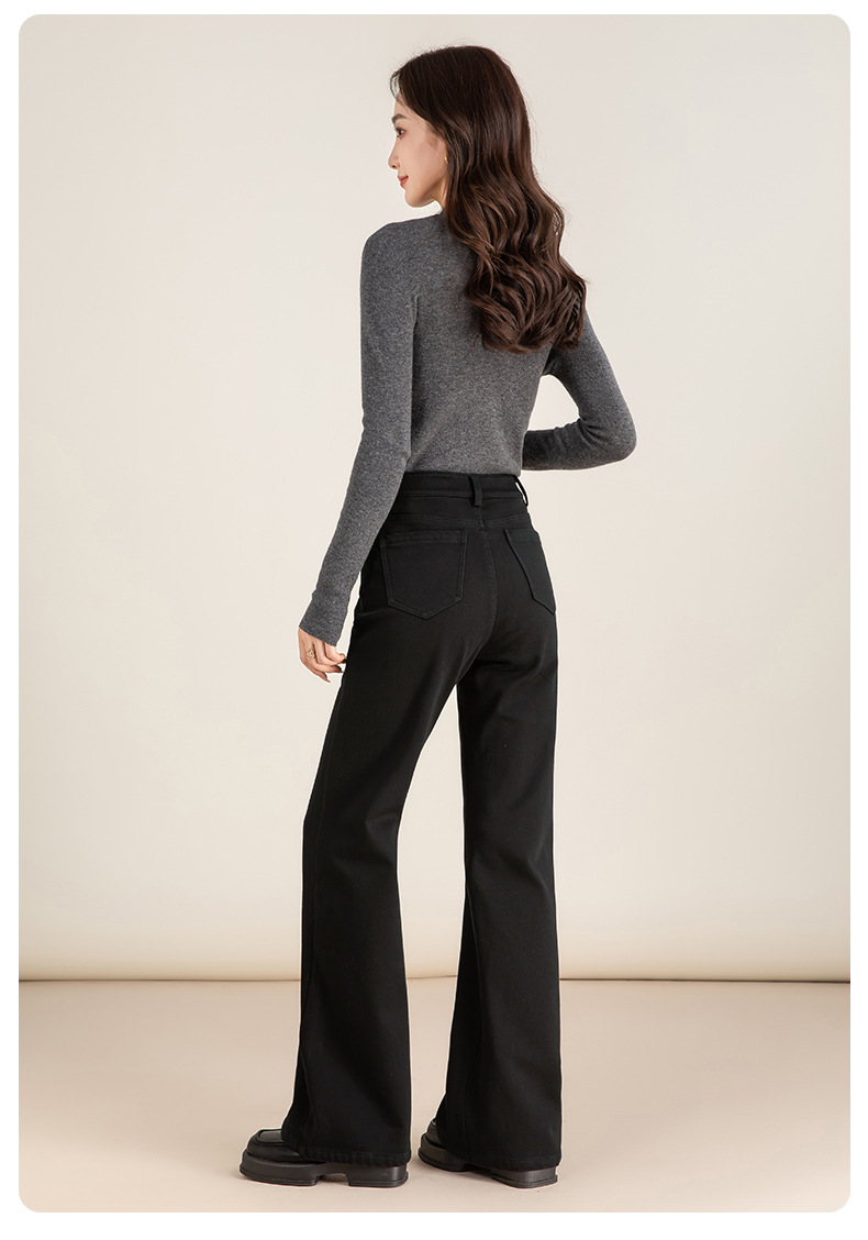 Quần jean nữ ống loe cạp cao dáng bootcut, lót lông mùa đông — Xanh denim (mùa đông cộng nhung) 85635 chi tiết 31