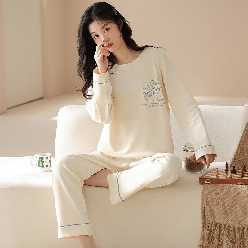 Pure Cotton Pajamas for Women, 2026 New Spring and Autumn Long-Sleeved and Long-Pants Sweet and Cute Home Wear Set