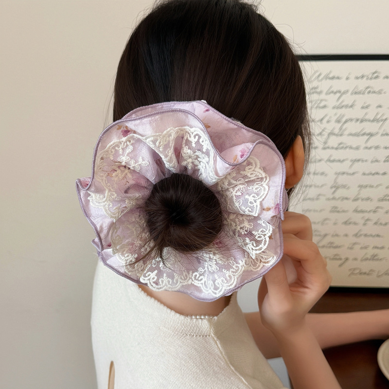 優しい紫色のレースのヘアゴム韓国イン甘い文学ボールヘアロープ外出多用途ヘッドフラワー女性用|undefined