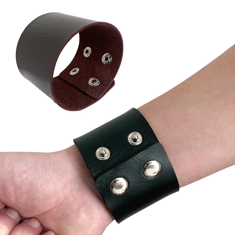 European and American Personality Simple Wide Leather Wrist Bracelet Men's and Women's Trendy All-match Gothic Punk Leather Bracelet Jewelry European and American Personality Simple Wide Leather Wrist Bracelet Men's and Women's Trendy All-match Gothic Punk Leather Bracelet Jewelry