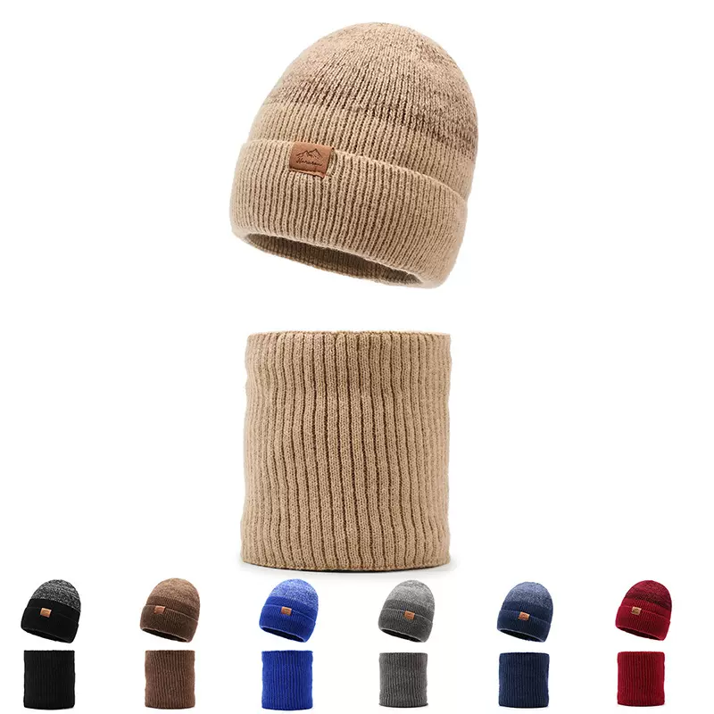 冬季户外滑雪防寒帽子围脖套装加绒保暖针织帽骑车护耳毛线帽批发