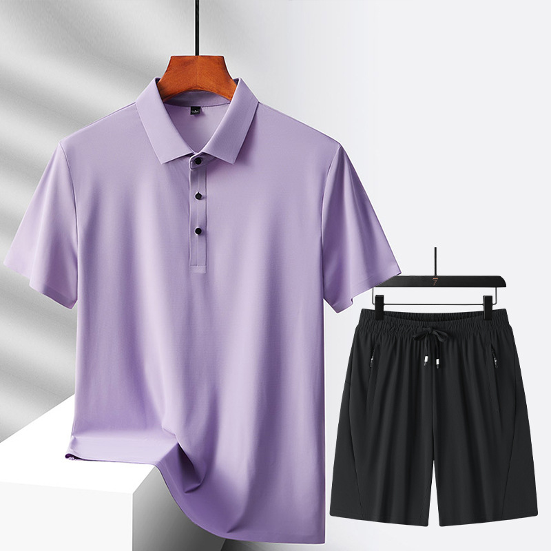 Nuevo traje de ocio deportivo, traje de ocio de hielo multicolor opcional, pantalones cortos de polo, un juego de color sólido para hombres y mujeres