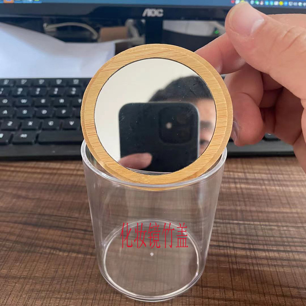 Caja de almacenamiento de hisopo de algodón cubierta de bambú acrílico contenedor redondo portátil maquillaje algodón puff almacenamiento hisopo de algodón removedor de maquillaje caja de algodón