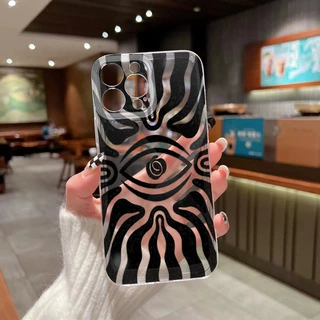 复古抽象黑色眼睛手机壳适用iphone14/15/16pm个性透明壳现货批发