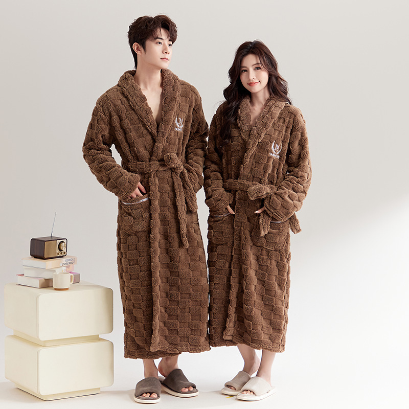 밤가운 잠옷 여성의 겨울 두꺼운 플란넬 목욕 가운 봄과 가을 기모 긴 남자 부부의 산호 양털 목욕 가운