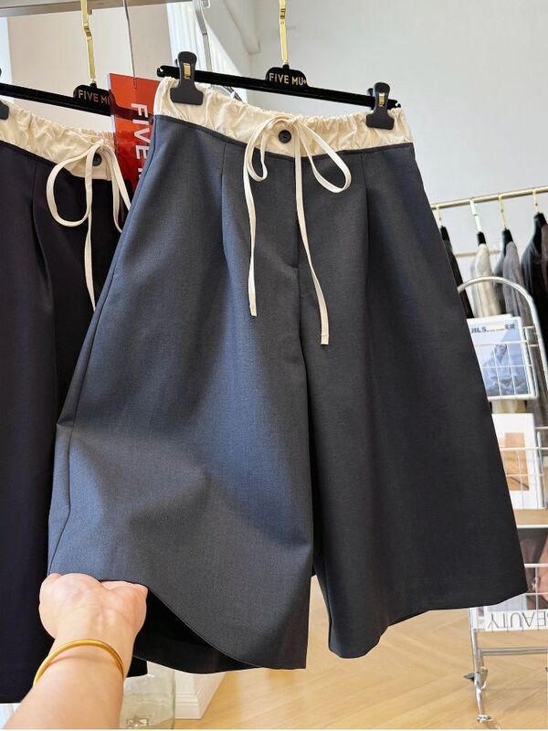 Plus Size Elastic Waist Drawstring Casual Suit Pants for Women, Autumn Six-Point Seven-Point Loose Wide-Leg Pants