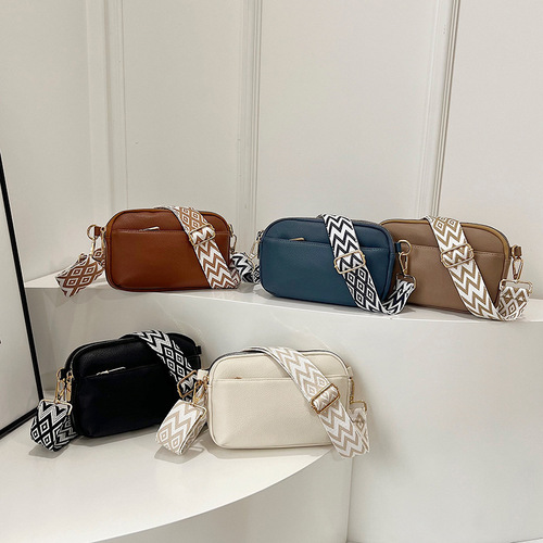 2025 Women's Crossbody Bag Simple and Versatile Soft Leather Small Square Bag Casual Wide Shoulder Strap Single Shoulder Bag