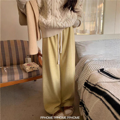 秋冬新款加绒加厚糯米毛巾阔腿裤保暖休闲裤高腰抽绳直筒拖地裤女