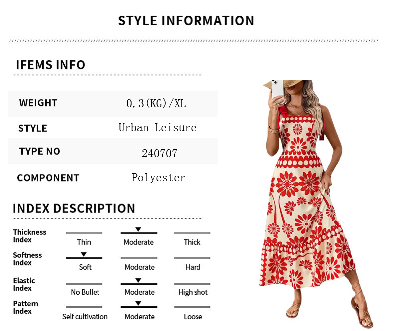 European American Foreign Trade Clothing Women's Bohemian Style With Floral Shoulder Straps And Tie-Up Long Dress_ecoleips.com