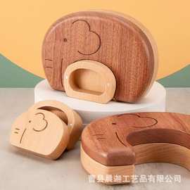 木质哺象乳牙盒男女孩胎毛脐带保存收纳盒亲子象摆件牙齿收纳盒