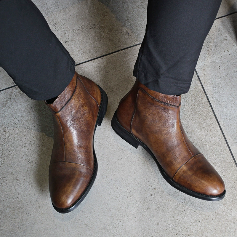 SYD британские Ботинки Челси в стиле ретро, кожаные ботинки в стиле ретро ручной работы, Повседневная Высококачественная кожаная обувь с острым носом