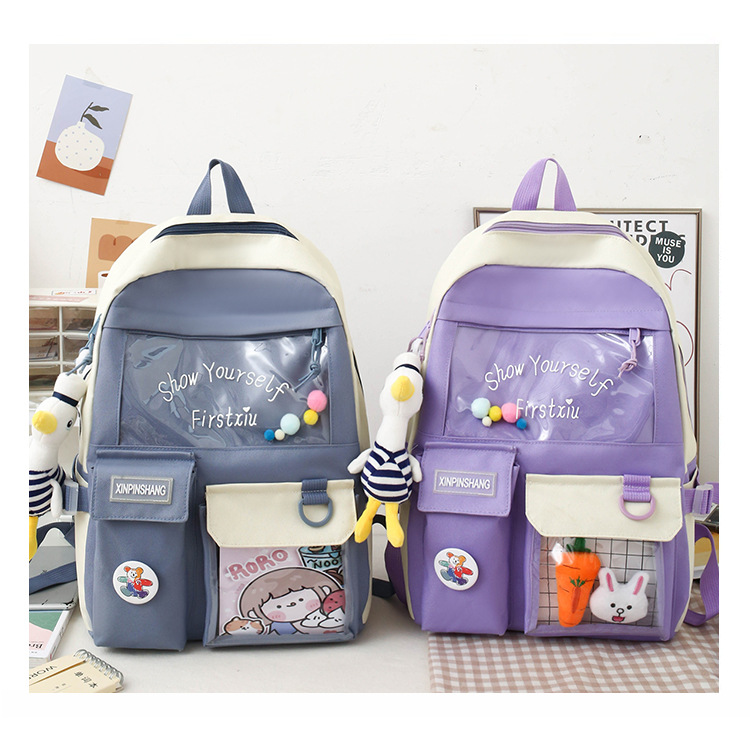 Four-piece Primary School Student Schoolbag New Ins Style Korean College Junior And Middle School Students Large Capacity Canvas Backpack display picture 10