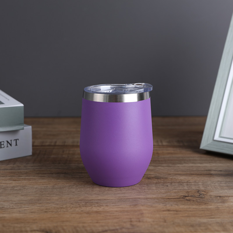 Copa de cáscara de huevo de suministro directo transfronterizo 304 de acero inoxidable de doble capa 12oz de plástico rociado taza de huevo aislado de café tinto copa de vino al por mayor