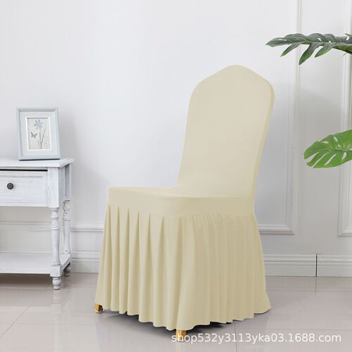 Banquet chair cover with thick elastic pleated skirt dining chair cover for wedding celebration hotel restaurant skirt hem hotel linen