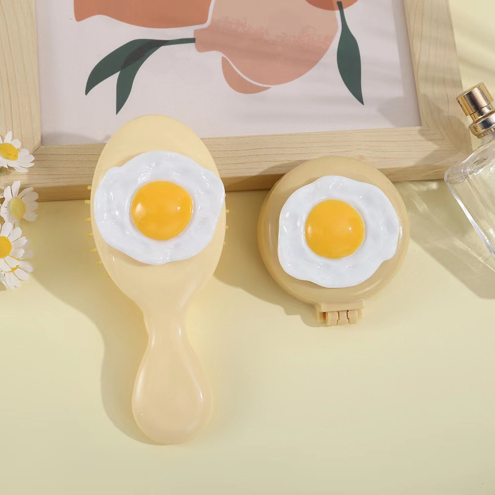 卡通可愛煎蛋奶呼呼氣墊鏡梳便攜按摩梳迷你小梳子學生軟妹小梳子