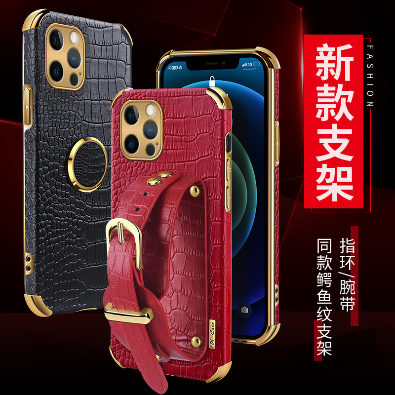 IPhone 13 pro Phone Case Crocodile Print Leather Wristband Ring Holder for Apple 14 All-inclusive Protective Cover IPhone 13 pro Phone Case Crocodile Print Leather Wristband Ring Holder for Apple 14 All-inclusive Protective Cover