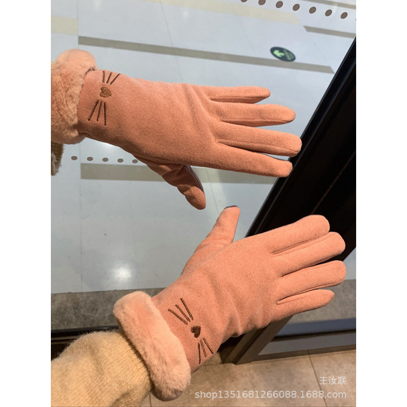 手套女冬天保暖加厚可爱ins冬韩版骑车防风防寒加绒五指手套骑行|undefined