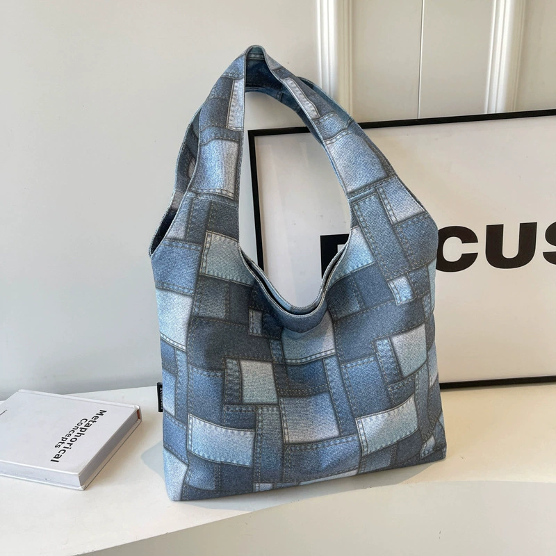 Genuine capacious denim shoulder bag, shopping bag