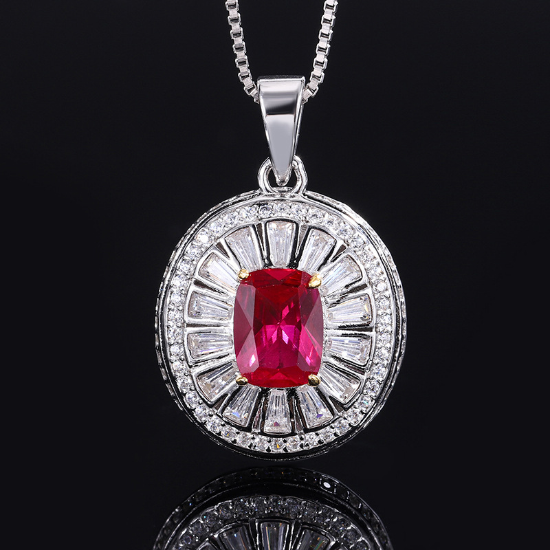 Zhuang Sheng joyería S925 plata transfronteriza simulación corindón rojo 3 quilates estilo retro traje piedra principal 6*8