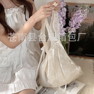 Manufacturer's Customized Organza Bow Shoulder Bag Niche Design Armpit Bag Tote Bag Seaside Cosmetics Bag