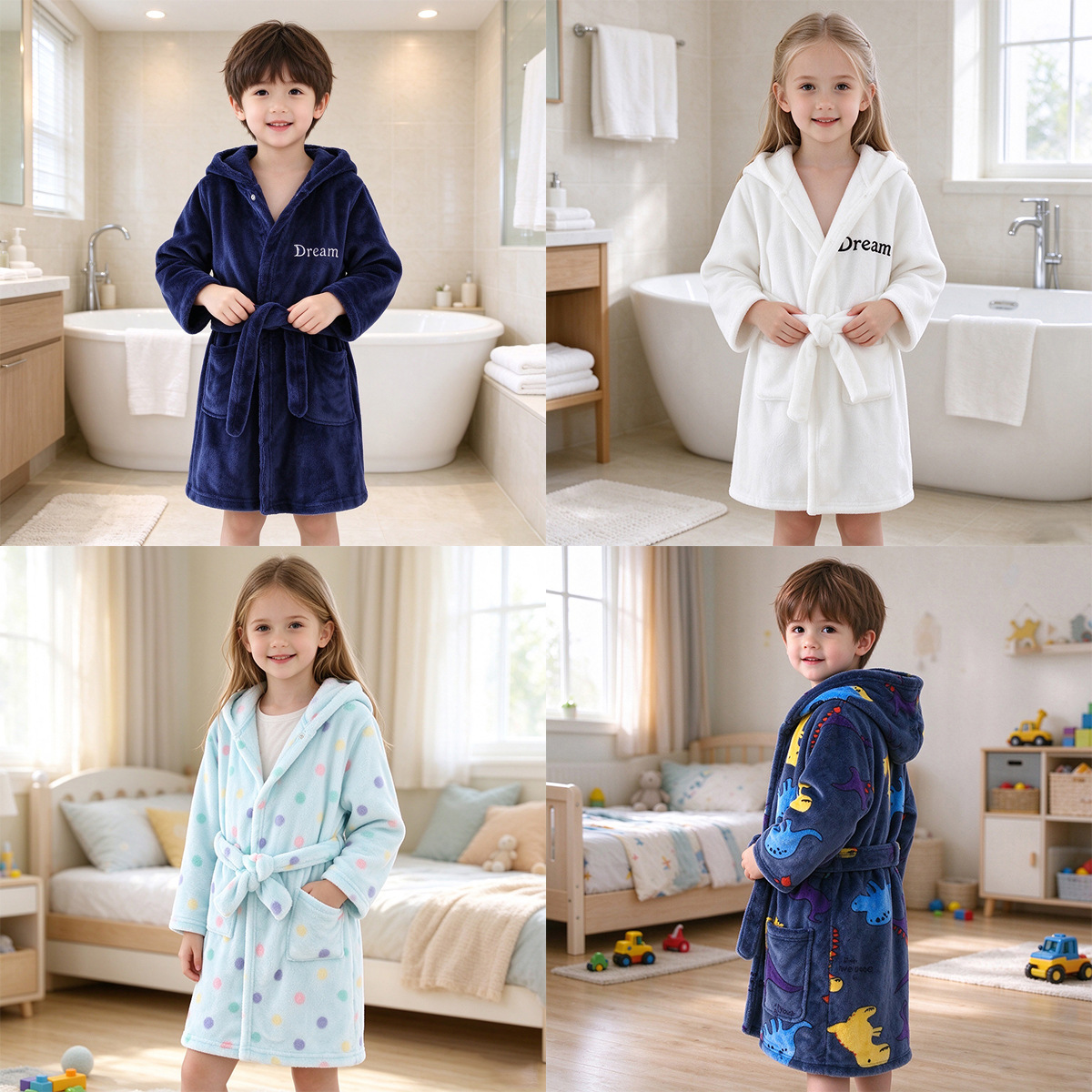 Children's flannel printed bathrobe boys and girls hooded homewear children's autumn and winter pajamas warm bath towel children's clothing