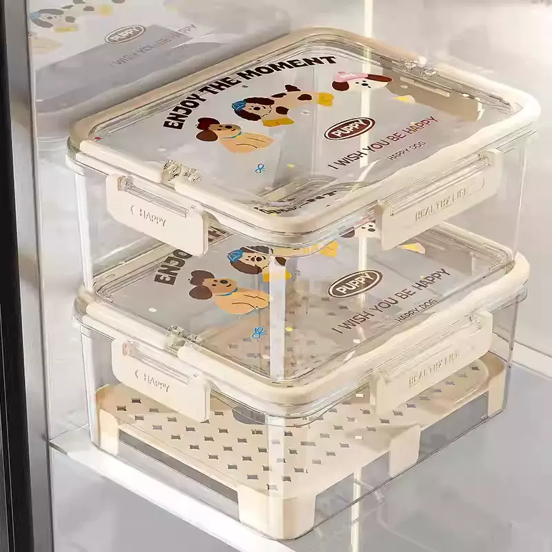 沥水保鲜盒透明可爱厨房冰箱蔬菜水果食物整理神器塑料密封收纳盒