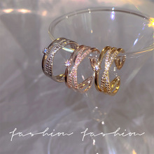 ins潮网红风镶锆石超闪交叉戒指女小众简约高级设计感开口食指戒