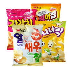 韓國 農心蝦片魷魚片章魚片香蕉條4袋組合休閑膨化零食品