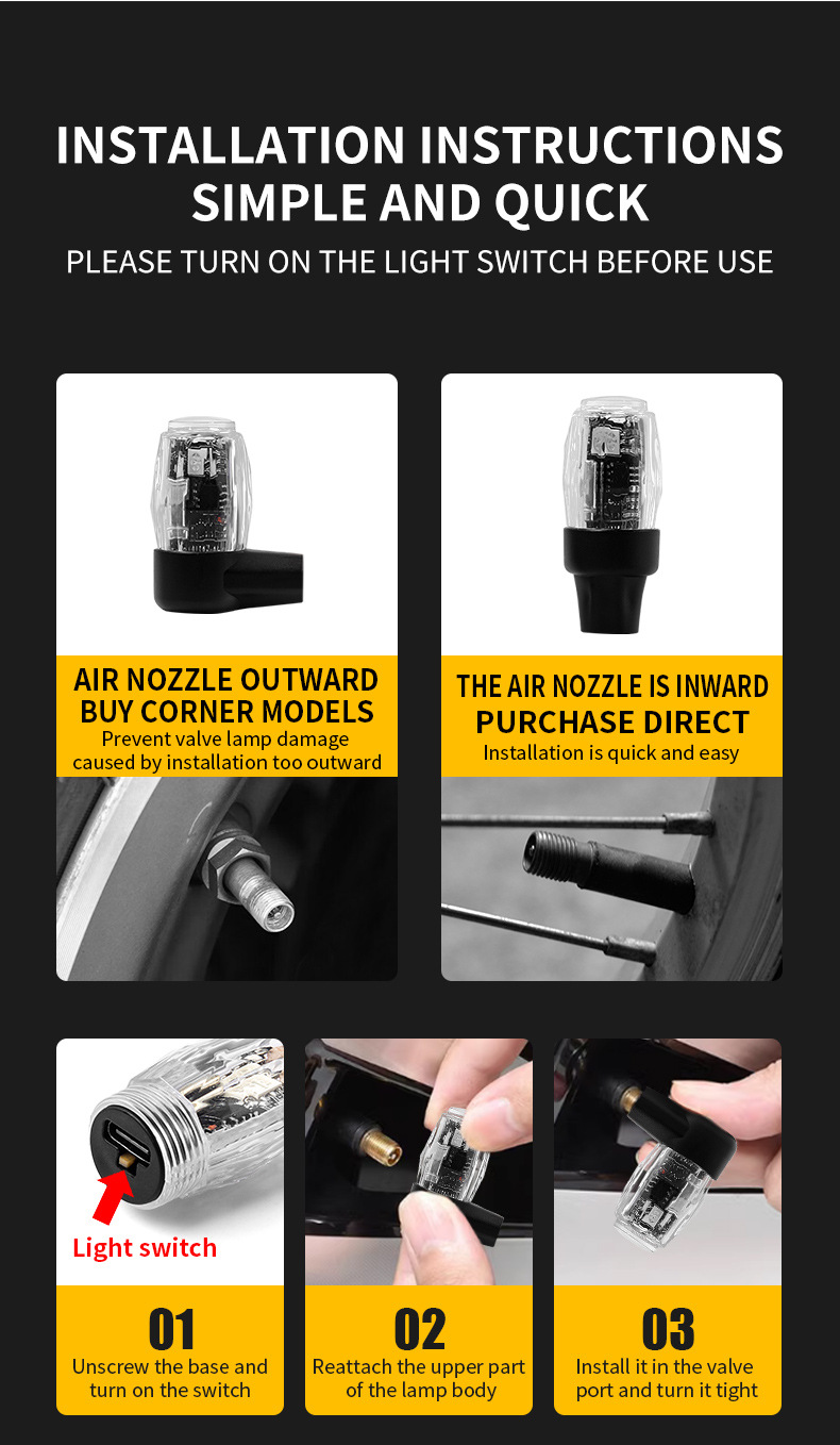 Motorrad Auto Wind Sensing Feuer Rad Wiederaufladbare Vibrierende Blinkende Dekorative Reifen Ventil Licht_voghion.com