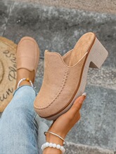 P 68125L Thick Sole Square Toe High Heel Slippers �＾�q���