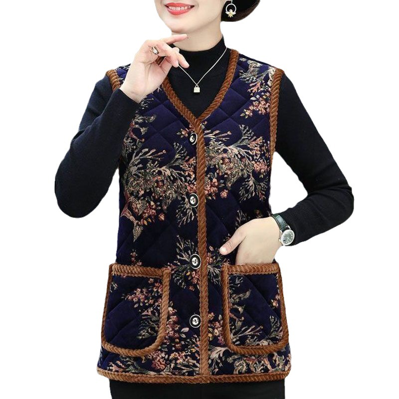 Mamá Otoño e Invierno ropa de lana forrada engrosada chaleco abuela estilo occidental Chaleco de mediana edad y mujeres mayores chaleco viejo abrigo de algodón acolchado