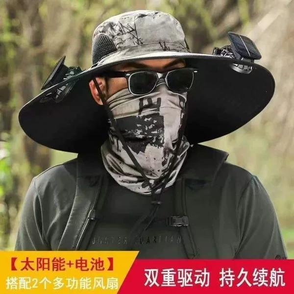 Solar-powered fan, fishing hat, men's outdoor summer hat, hiking hat, UV protection, sun hat, fisherman's hat, sun protection hat