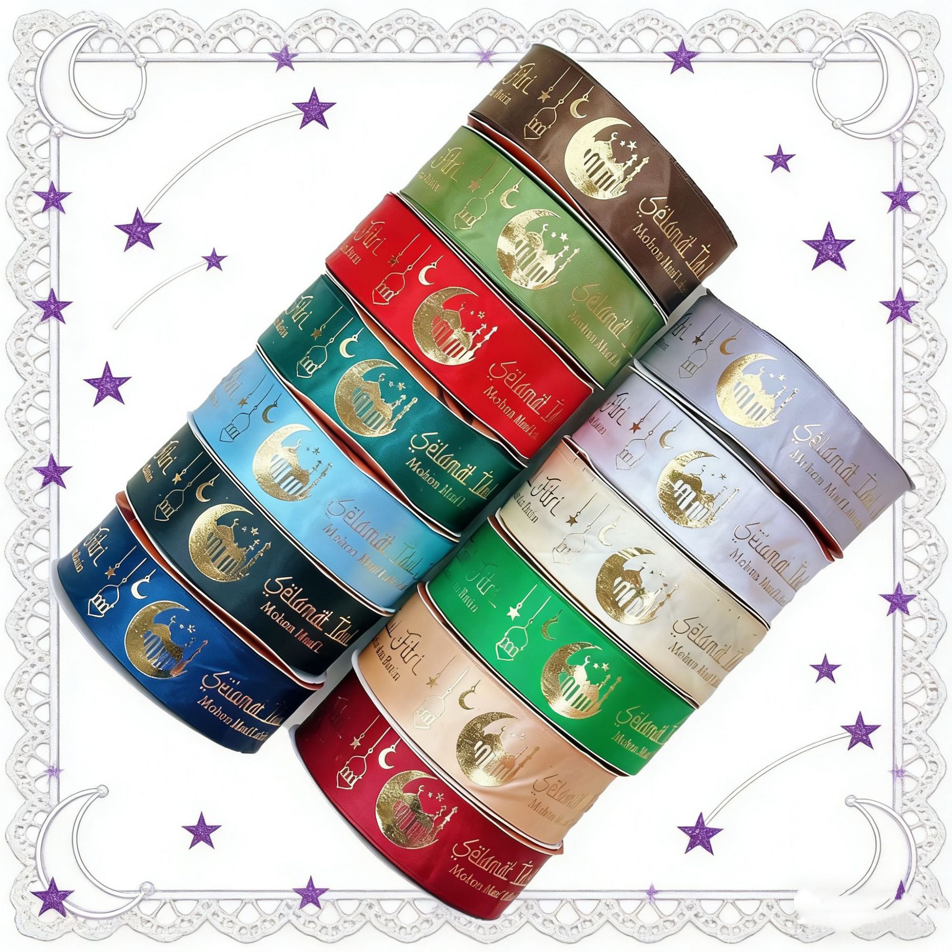 4cm宽热固烫金字母丝带星星月亮礼品盒包装节日装饰织带蝴蝶结diy