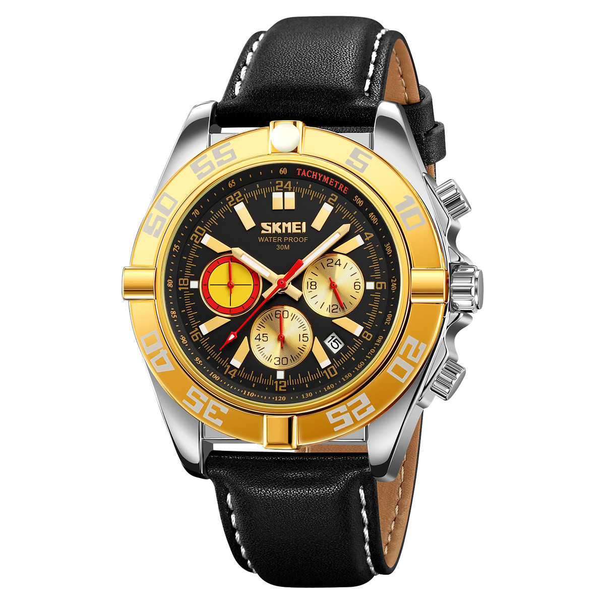 Momento de los relojes de cuarzo deportivo para hombres esfera de tres ojos impermeable nocturna relojes de pulsera transfronterizos al por mayor en stock