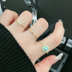 法式小眾星芒滴釉蝴蝶開口戒指女高級感冷淡風氣質簡約百搭食指戒