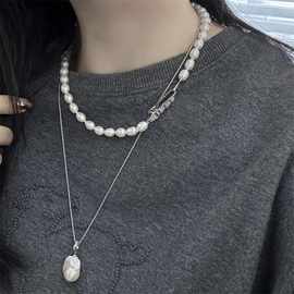 全新设计款蛇骨扣淡水珍珠胖米型简约时尚大牌设计项链白色铜