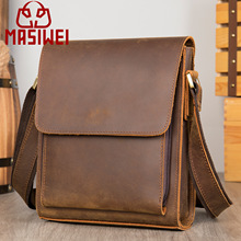 疯马皮男包男士真皮单肩包男款复古潮流斜挎包大容量牛皮单肩挎包