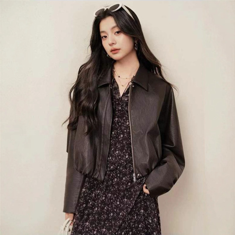 2025 New Autum Lapel Pu Leather Short Jacket Casual Commuter Jacket for Women 3g8710731