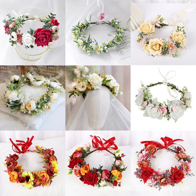 Simulated Rose Flowers Adjustable Headband Garland Cross-Border Bridal Wholesale Forest Flower Wedding Photography Holiday Wear Simulated Rose Flowers Adjustable Headband Garland Cross-Border Bridal Wholesale Forest Flower Wedding Photography Holiday Wear